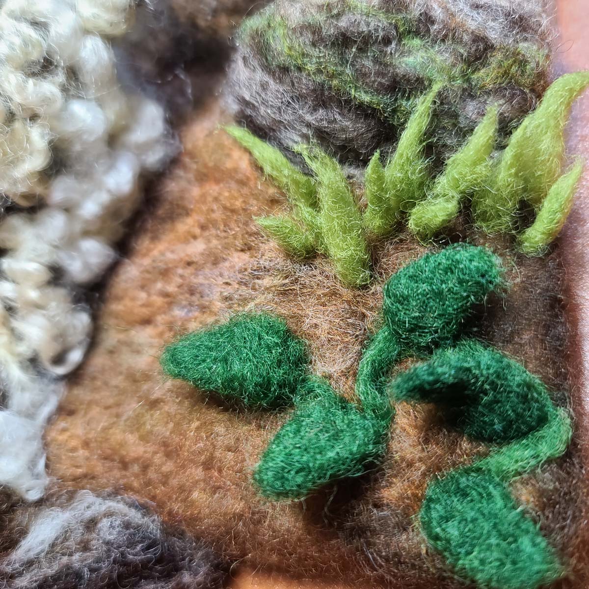needle felted leafy green plants