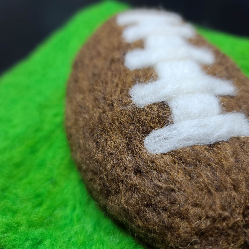 Alphabet Book football illustration fiber detail of needle felting artist Hillary Dow