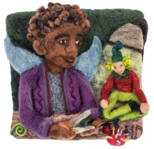Fairy sewing puppets, illustration by Hillary Dow