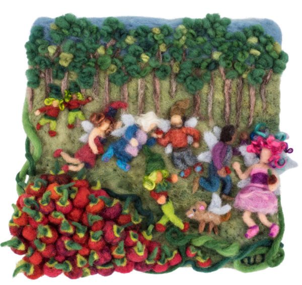 Strawberry Festival original felted painting by Hillary Dow