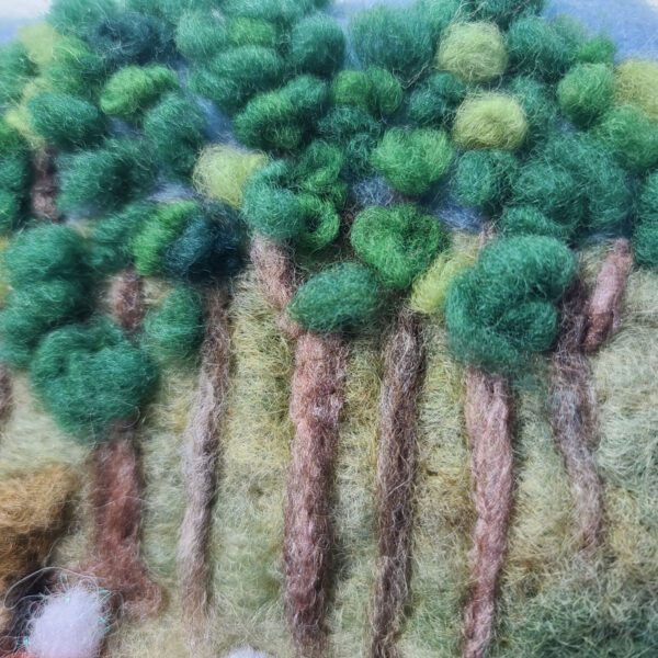 Tree line of the Strawberry Festival original illustration, detail. Hillary Dow, Hampden, Maine.