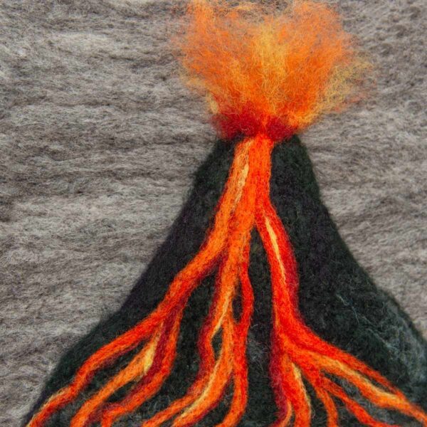 Volcano original needle felted illustration by Hillary Dow