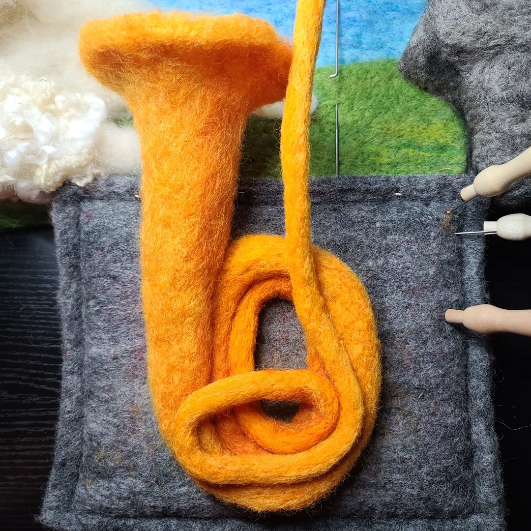 felting lessons forming-tuba-out-of-wool