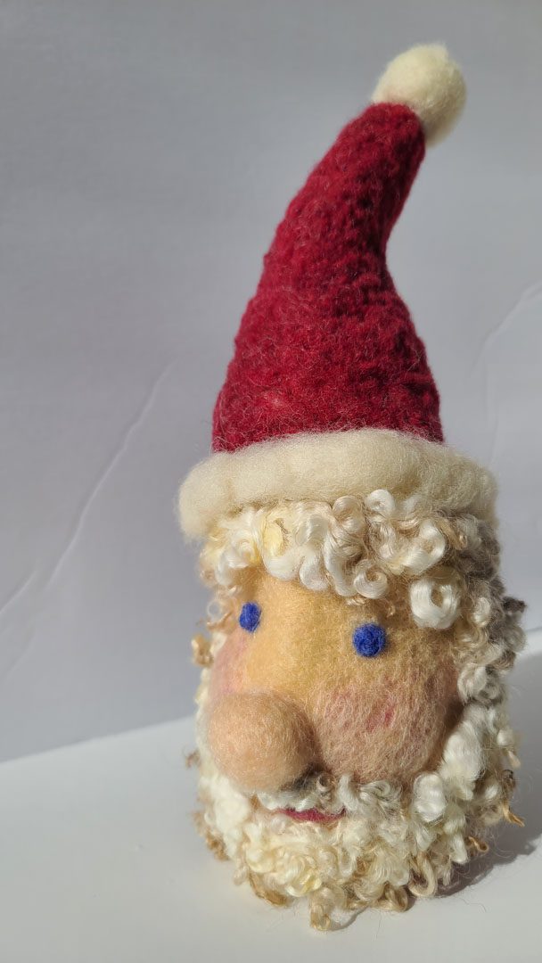 needle felted Santa for mantle felting lesson