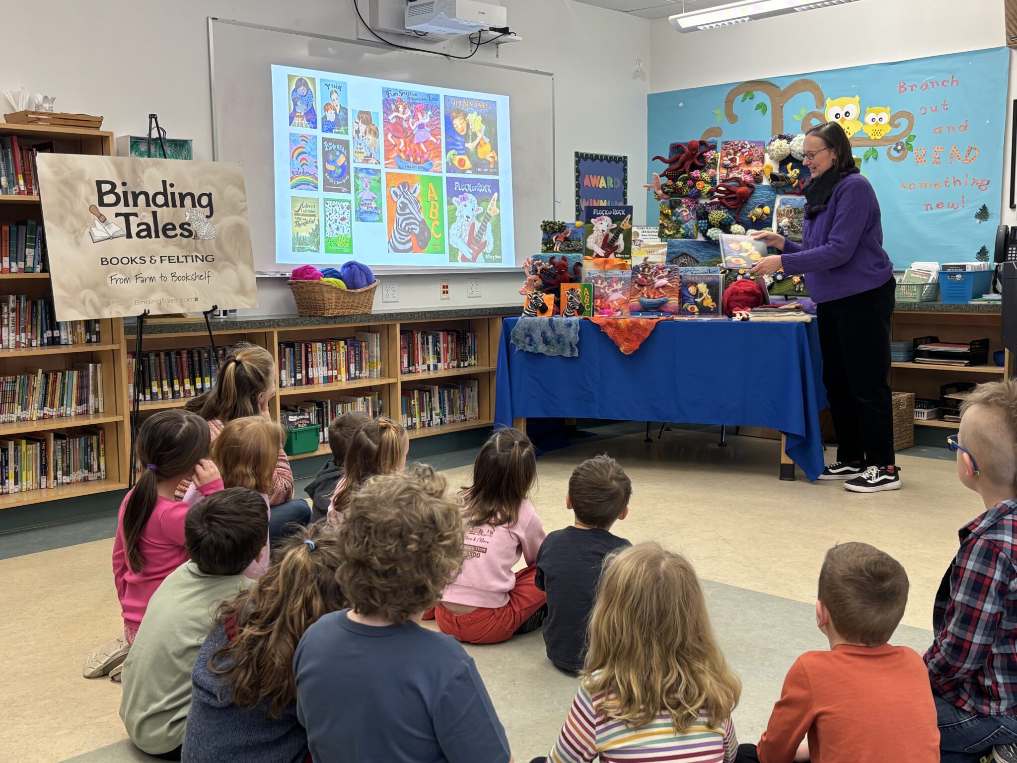 Hillary Dow Maine author visit, mid coast elementary school in Cushing