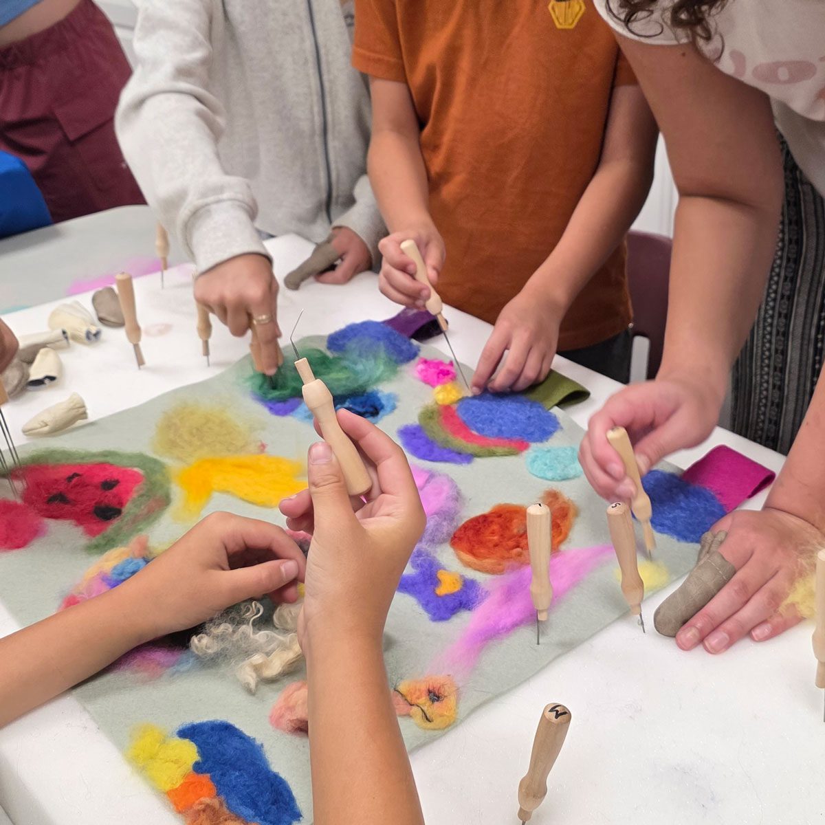 Old-Town-Library-Maine-Felting-Lesson-Community-Art-work felting classes in Maine